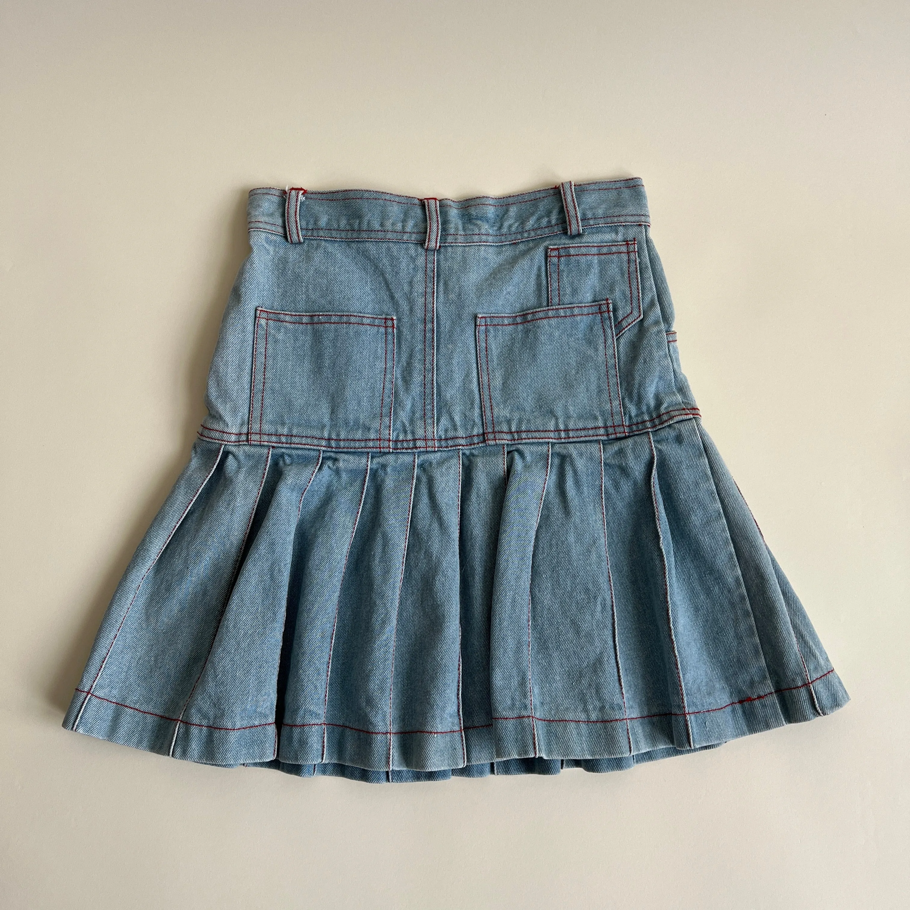 00s denim pleated mini flare skirt (XS)