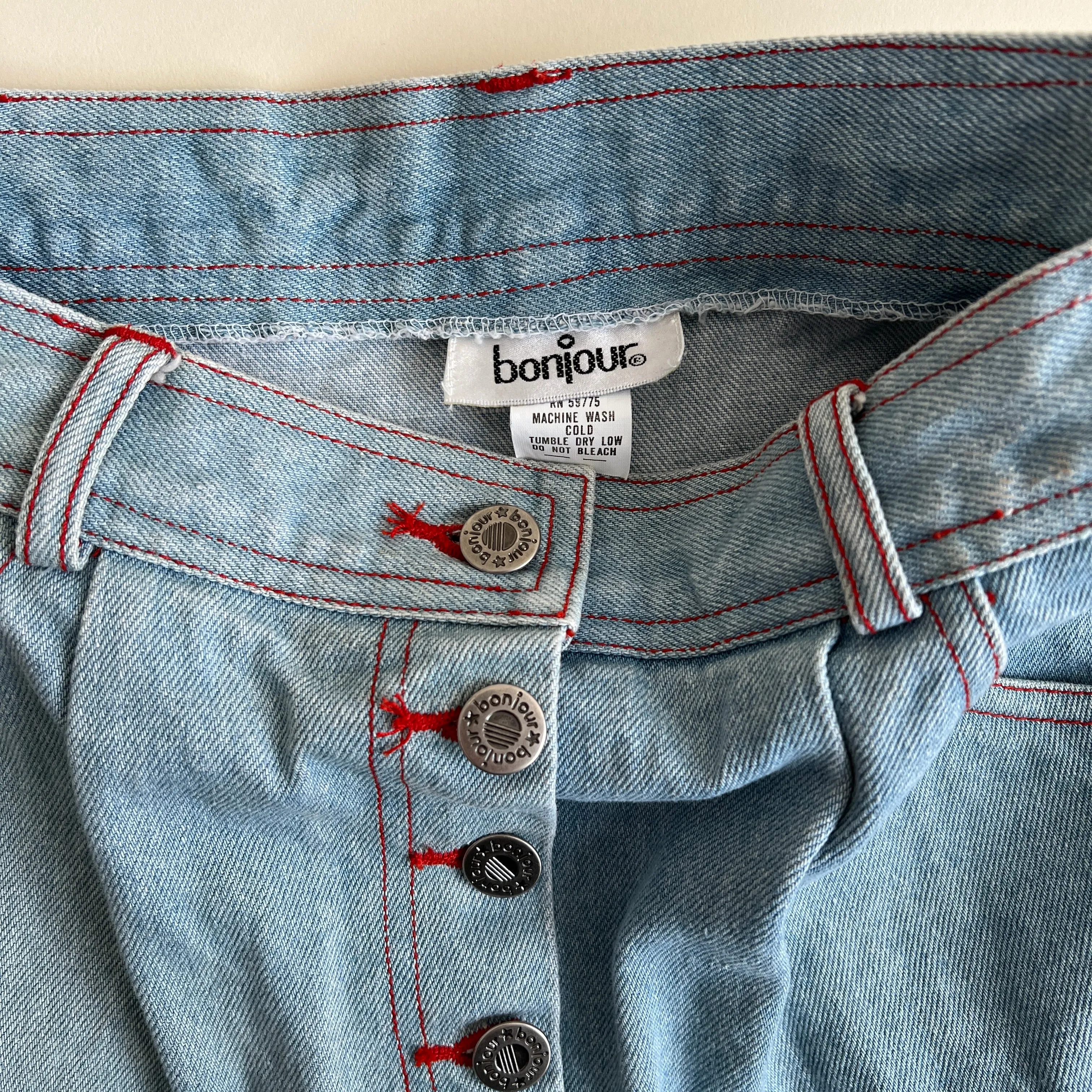 00s denim pleated mini flare skirt (XS)