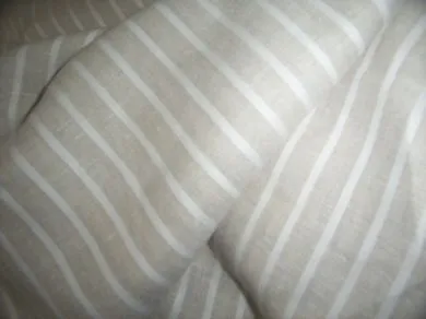 100% LINEN FABRIC BEIGE X WHITE STRIPE FABRIC 58" wide [368]