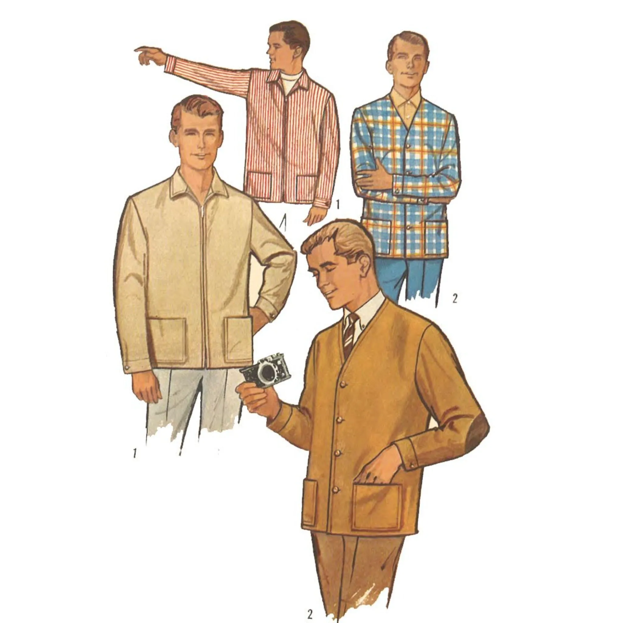 1960s Pattern, Men's Casual Zip & Button Jackets - Multi-sizes