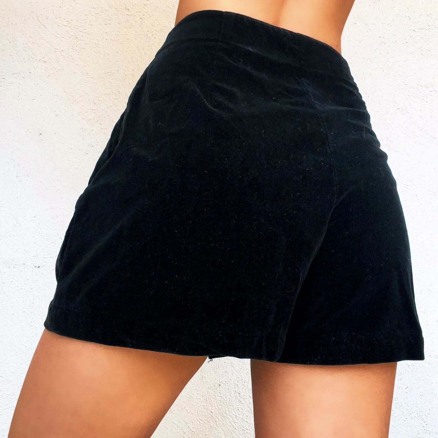 90s Black Velvet Mini Skort