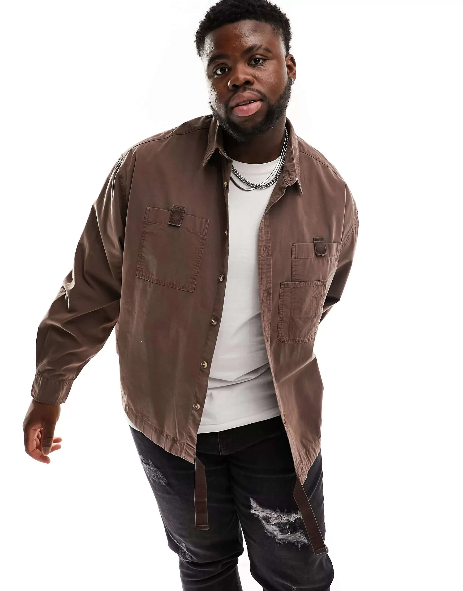 ASOS Oversized Canvas Shirt in Brown