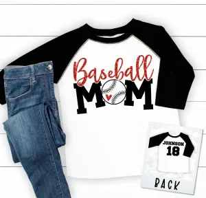 Baseball Mom Custom Name Number Raglan Baseball Tee