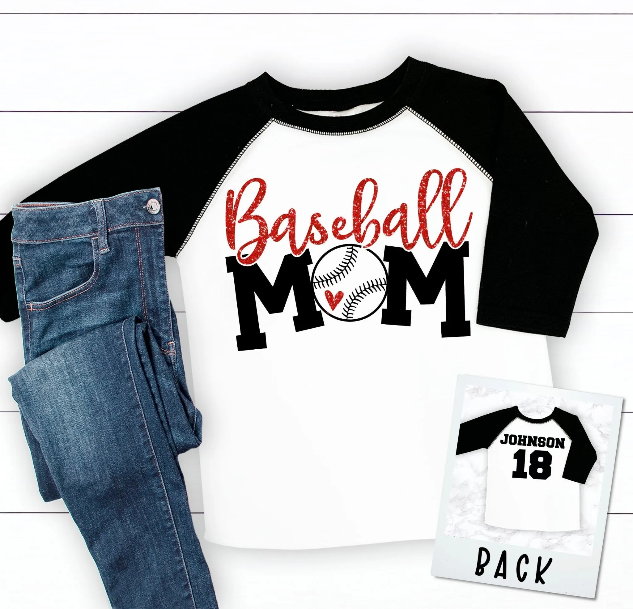 Baseball Mom Custom Name Number Raglan Baseball Tee
