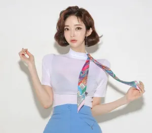 Basic Turtleneck Shortsleeves Stretchy Top