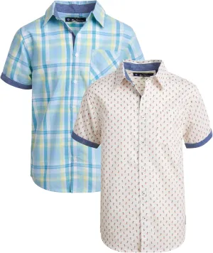 Ben Sherman Boys' Short Sleeve Button Down Shirt - 2 Pack 100% Cotton Breathable Woven Dress Shirts for Boys (Sizes: 8-18)