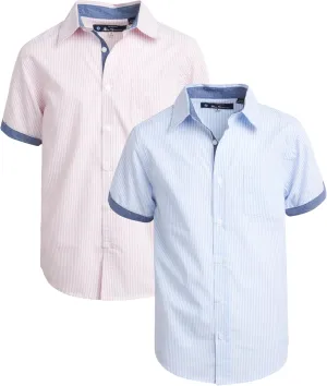 Ben Sherman Boys' Short Sleeve Button Down Shirt - 2 Pack 100% Cotton Breathable Woven Dress Shirts for Boys (Sizes: 8-18)