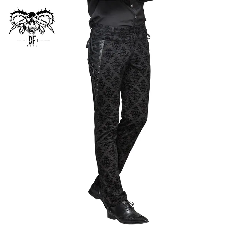 Black Flocking Pants w/ Side Lace Detail