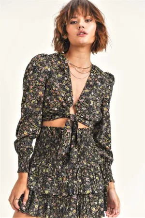 Black Floral Ruffle Skirt