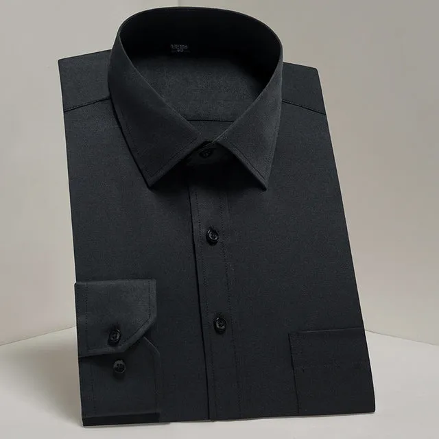 Breast Pocket White Formal Shirt Mens for Business Solid  Social Dress Men Shirts Long Sleeve Work office Light Blue black pink