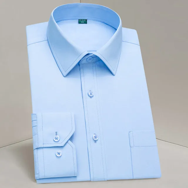 Breast Pocket White Formal Shirt Mens for Business Solid  Social Dress Men Shirts Long Sleeve Work office Light Blue black pink