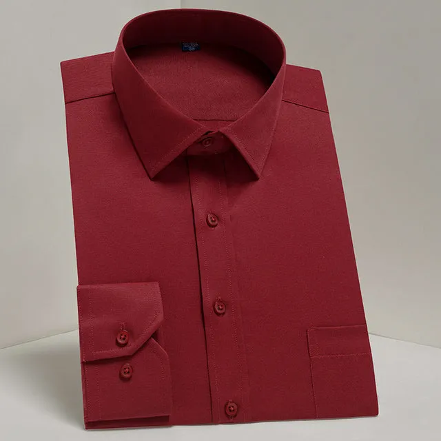 Breast Pocket White Formal Shirt Mens for Business Solid  Social Dress Men Shirts Long Sleeve Work office Light Blue black pink