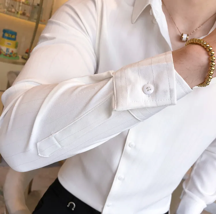 British Style Shirt Fashion Men Long Sleeve Striped Tuxedo