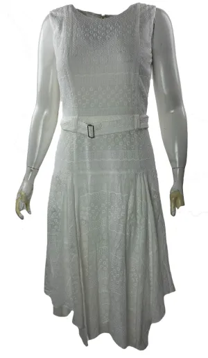 Calvin Klein Women's Eyelet Handkerchief Hem Sleeveless Dress White
