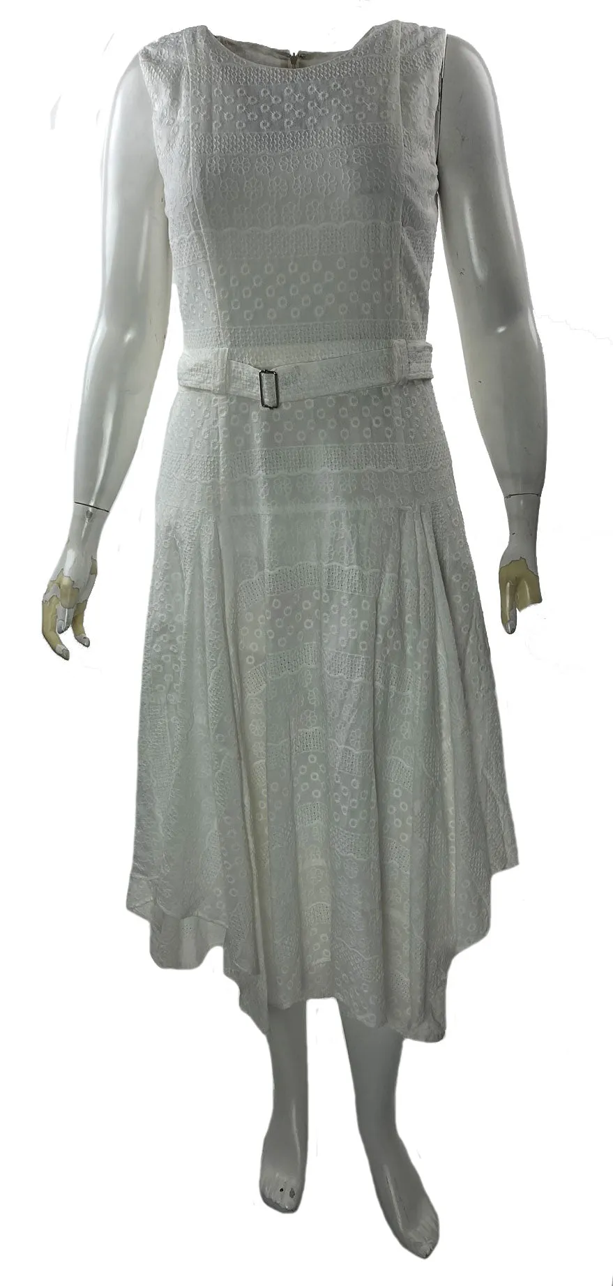 Calvin Klein Women's Eyelet Handkerchief Hem Sleeveless Dress White