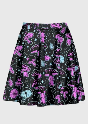 Cute Pink Blue Mushroom Black Skirt