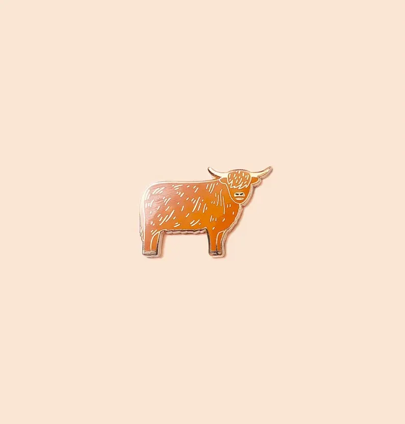 Enamel Pin Highland Cow by Tom Hardwick