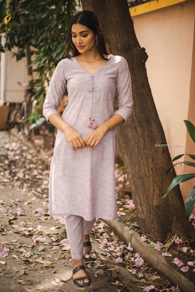 Fresh Lilac Cotton Kurta Set with Dupatta