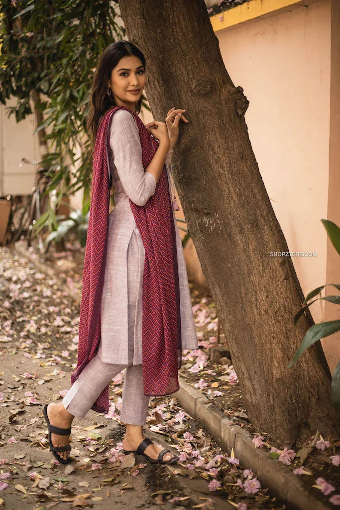 Fresh Lilac Cotton Kurta Set with Dupatta