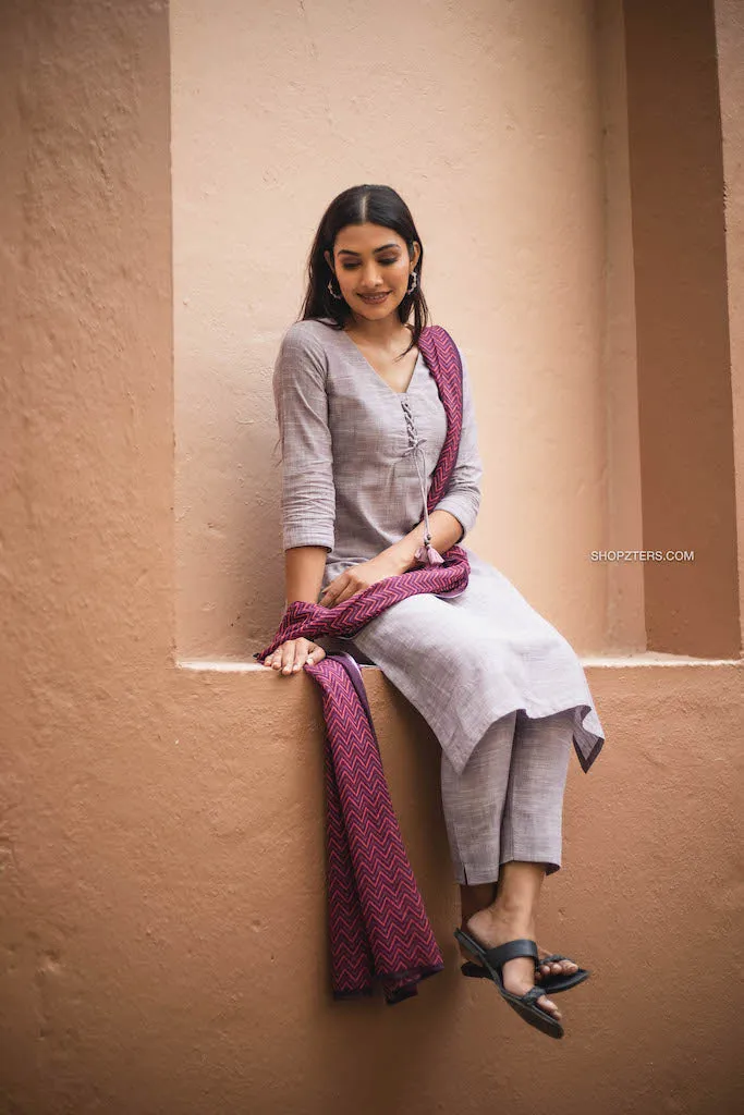 Fresh Lilac Cotton Kurta Set with Dupatta