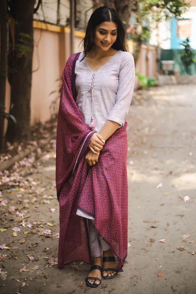 Fresh Lilac Cotton Kurta Set with Dupatta