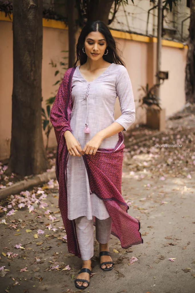 Fresh Lilac Cotton Kurta Set with Dupatta