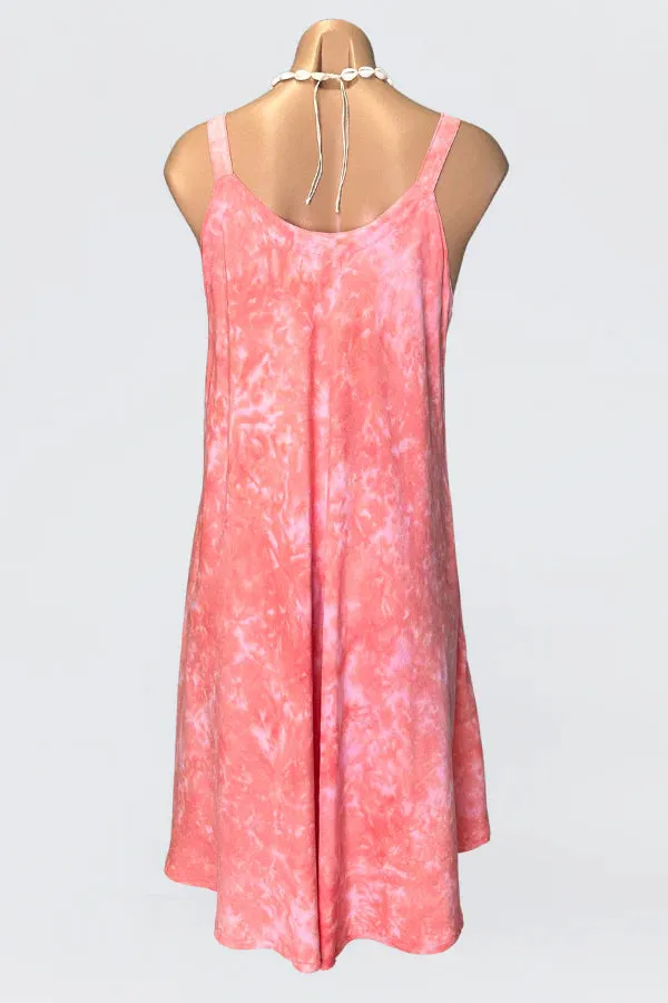 Go Girl Margo Wide Strap Tie Dye Dress Coral S