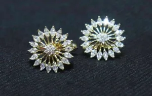 Golden Crystal Studded Designer Sun Metallic Cufflinks