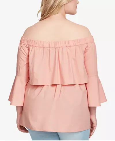 Jessica Simpson Trendy Plus Size Off-The-Shoul Dusty Pink 1X