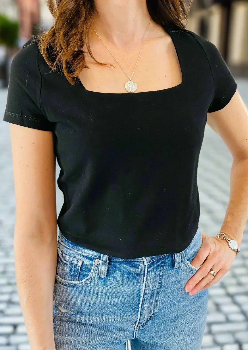 LENA SQUARE NECK BLACK TOP