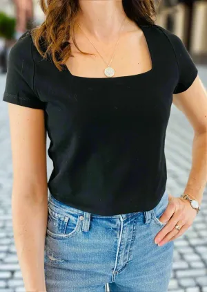 LENA SQUARE NECK BLACK TOP