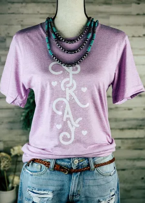 Lilac Pray Short Sleeve Graphic Tee