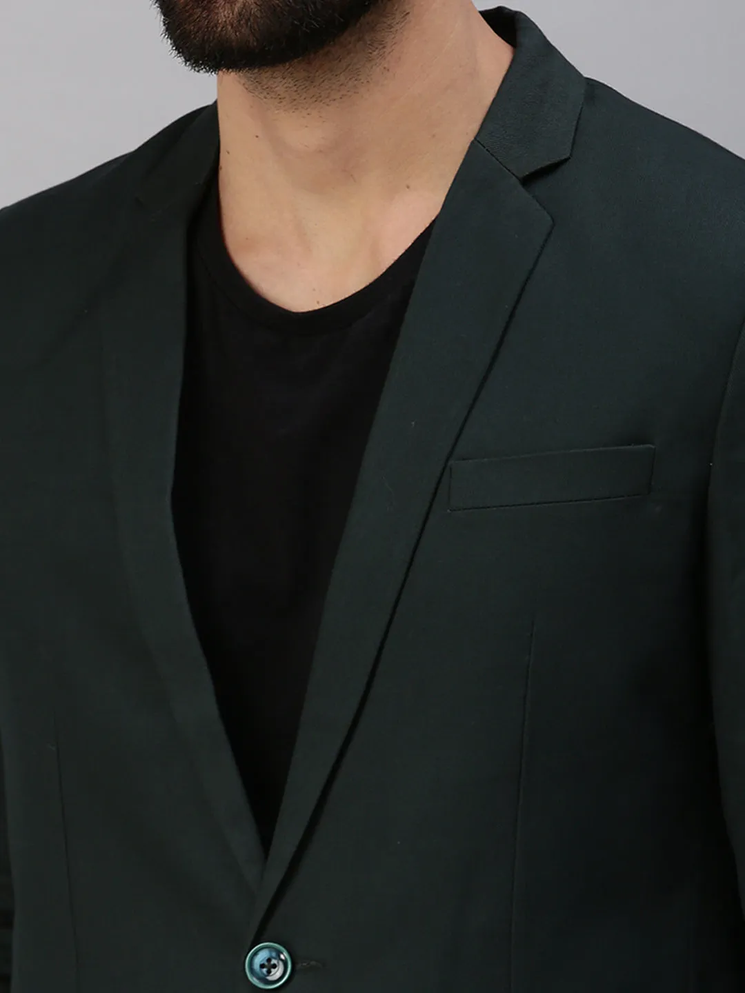 Men Green Solid Single-Breasted Party Blazers