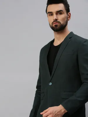 Men Green Solid Single-Breasted Party Blazers