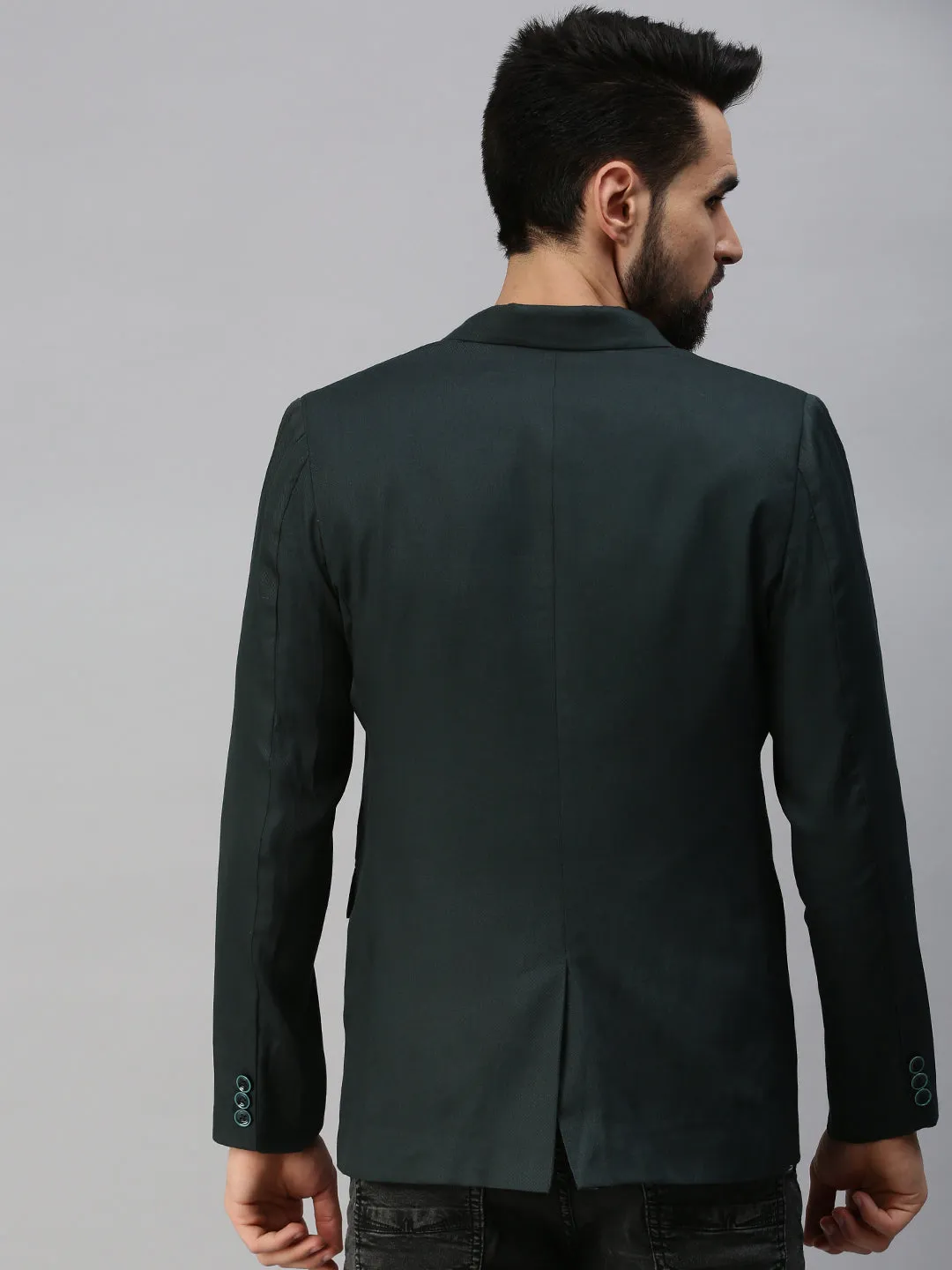 Men Green Solid Single-Breasted Party Blazers