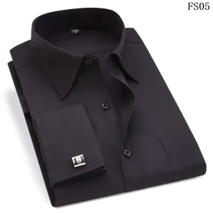 Men 'S French Cufflinks Business Dress Shirts Long Sleeves White Blue Twill Asian Size M, L, XL, XXL, 3XL, 4XL, 5XL, 6XL