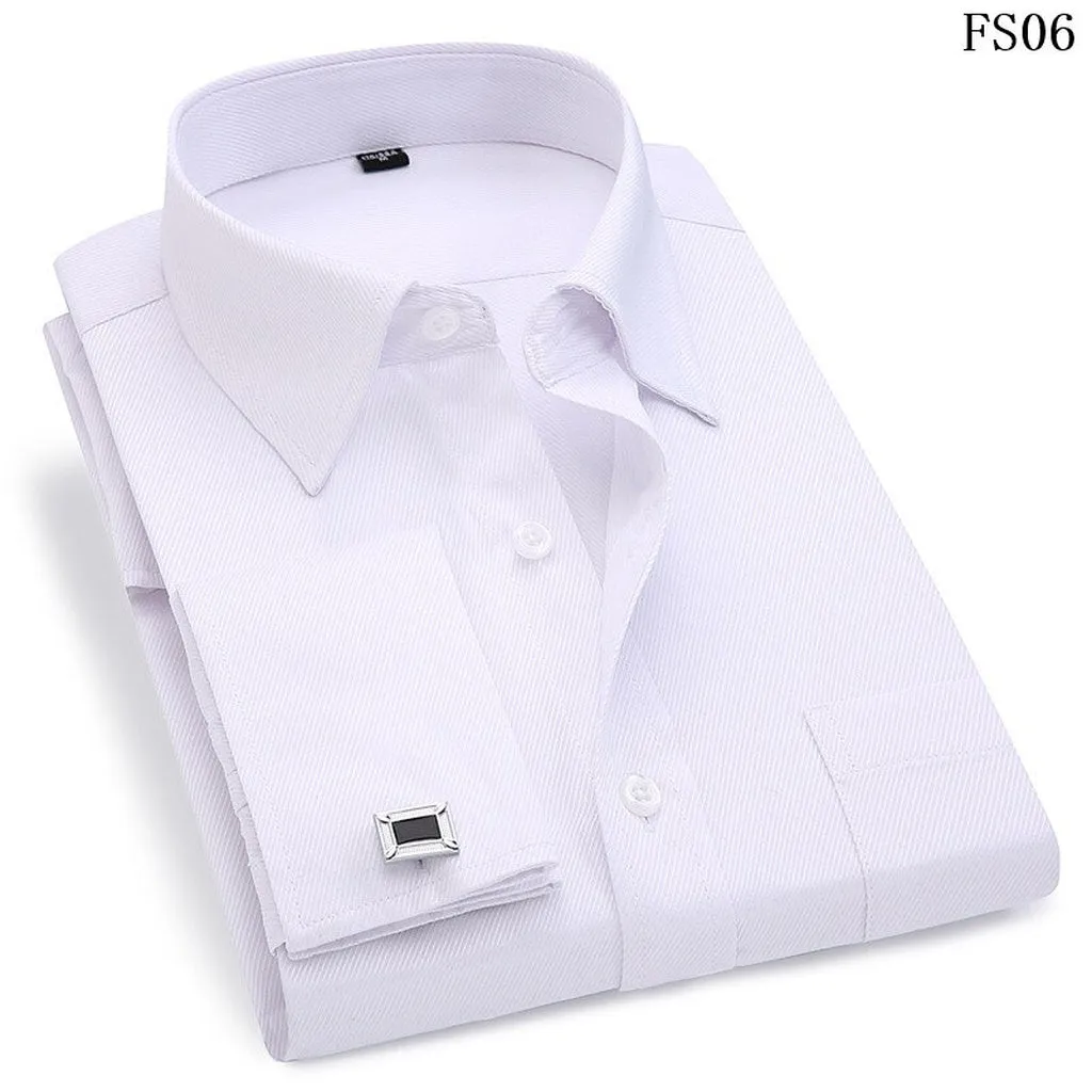 Men 'S French Cufflinks Business Dress Shirts Long Sleeves White Blue Twill Asian Size M, L, XL, XXL, 3XL, 4XL, 5XL, 6XL