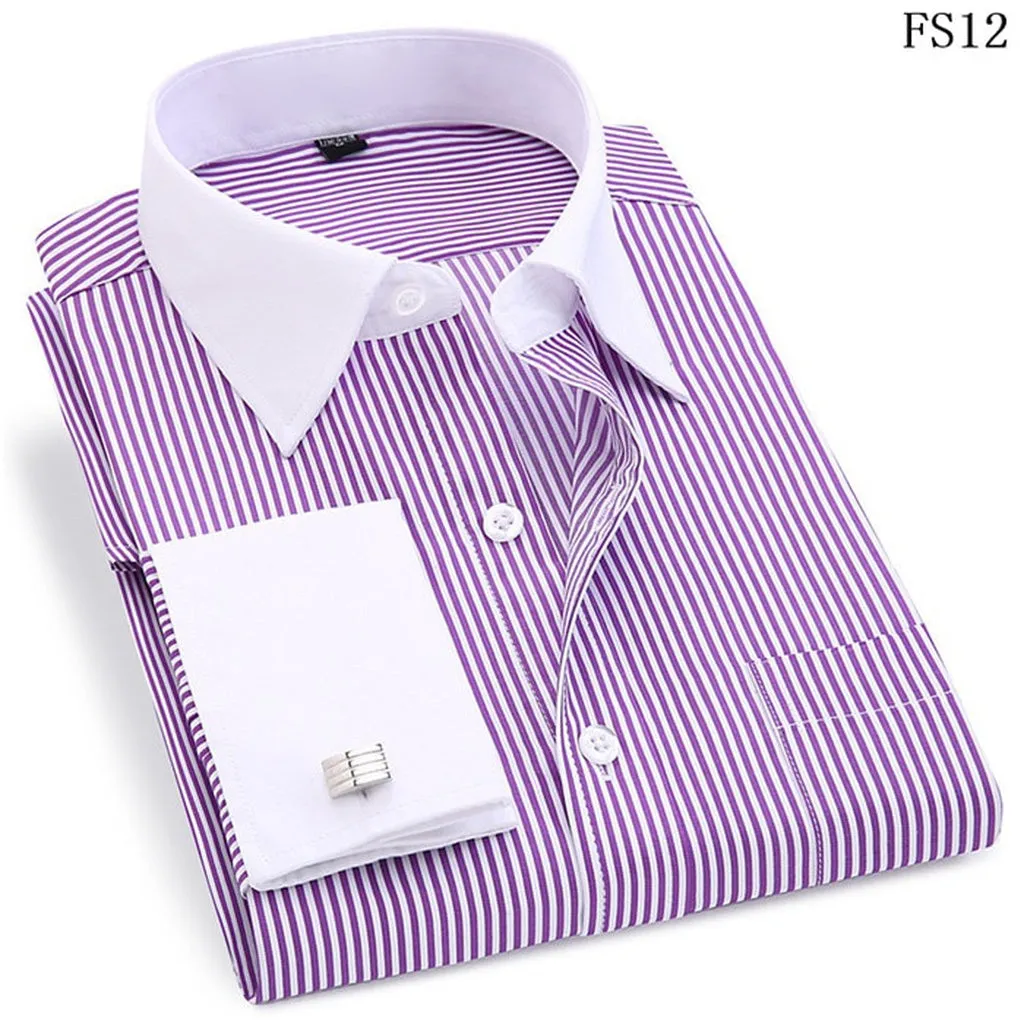 Men 'S French Cufflinks Business Dress Shirts Long Sleeves White Blue Twill Asian Size M, L, XL, XXL, 3XL, 4XL, 5XL, 6XL