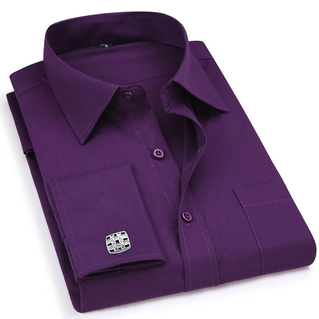 Men 'S French Cufflinks Business Dress Shirts Long Sleeves White Blue Twill Asian Size M, L, XL, XXL, 3XL, 4XL, 5XL, 6XL