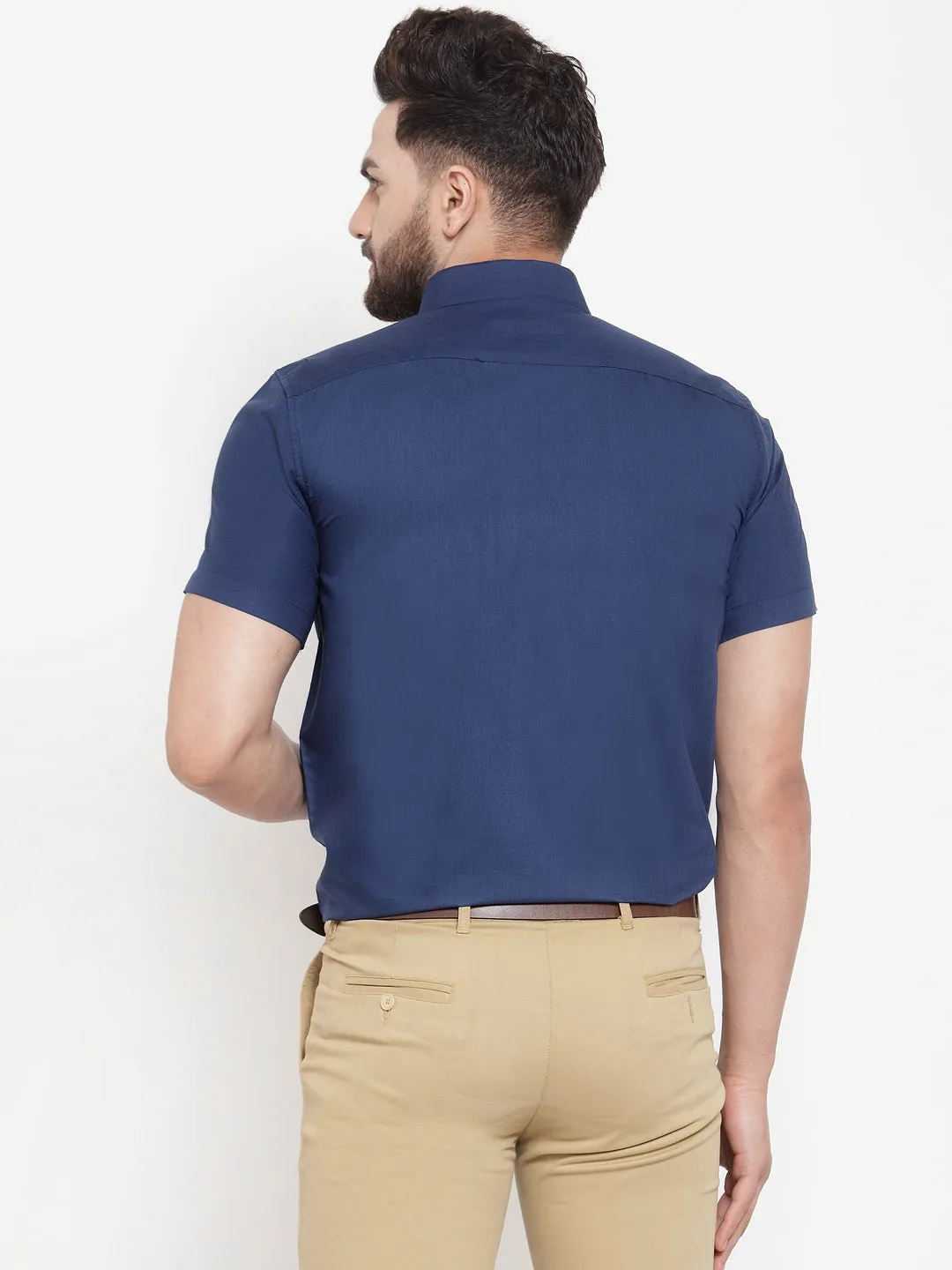 Men's Blue Cotton Half Sleeves Solid Formal Shirts ( SF 754Peacock ) - Jainish
