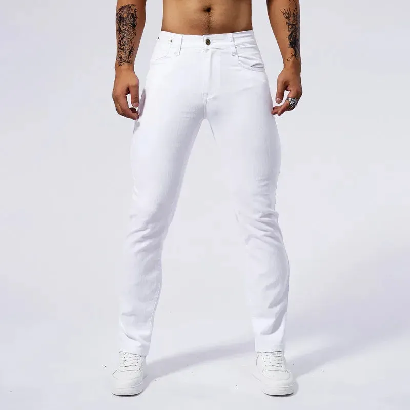 Men’s Fashion White Jeans – Slim Fit Stretch Straight Denim Pants for Casual Streetwear
