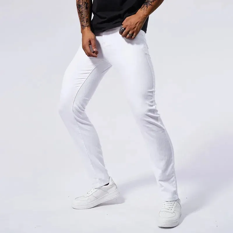 Men’s Fashion White Jeans – Slim Fit Stretch Straight Denim Pants for Casual Streetwear