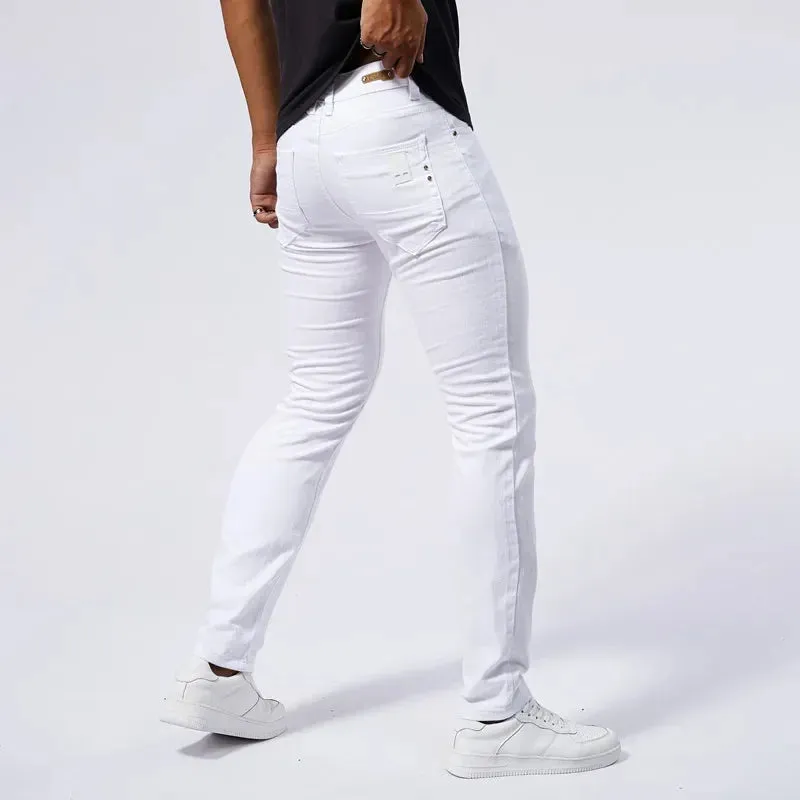 Men’s Fashion White Jeans – Slim Fit Stretch Straight Denim Pants for Casual Streetwear