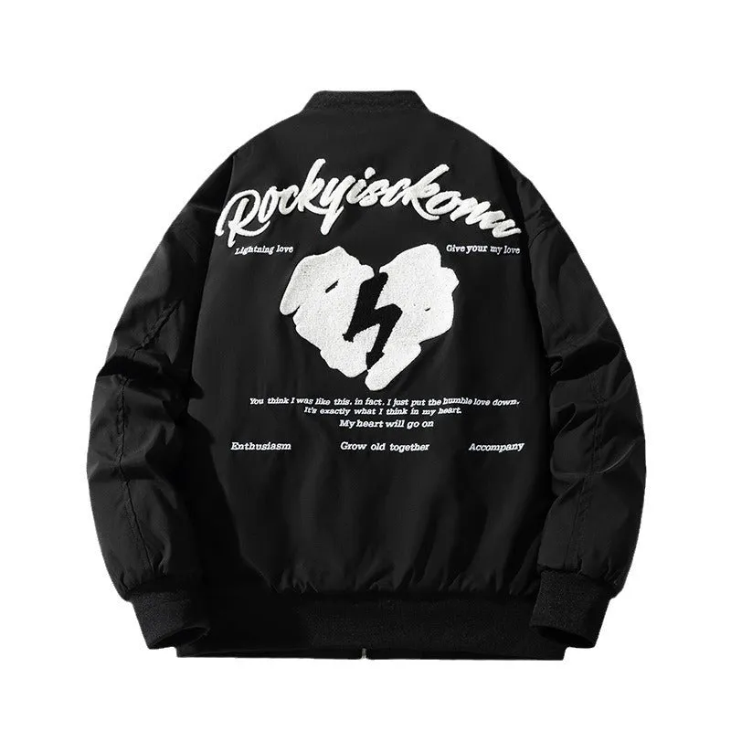 Mens Vintage Jackets Embroidered baseball jersey hooded jacket