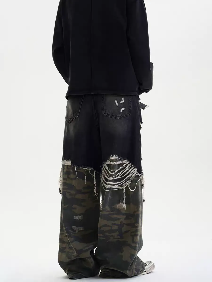 Patchwork Destroyed Camo Jeans