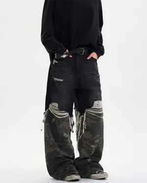 Patchwork Destroyed Camo Jeans