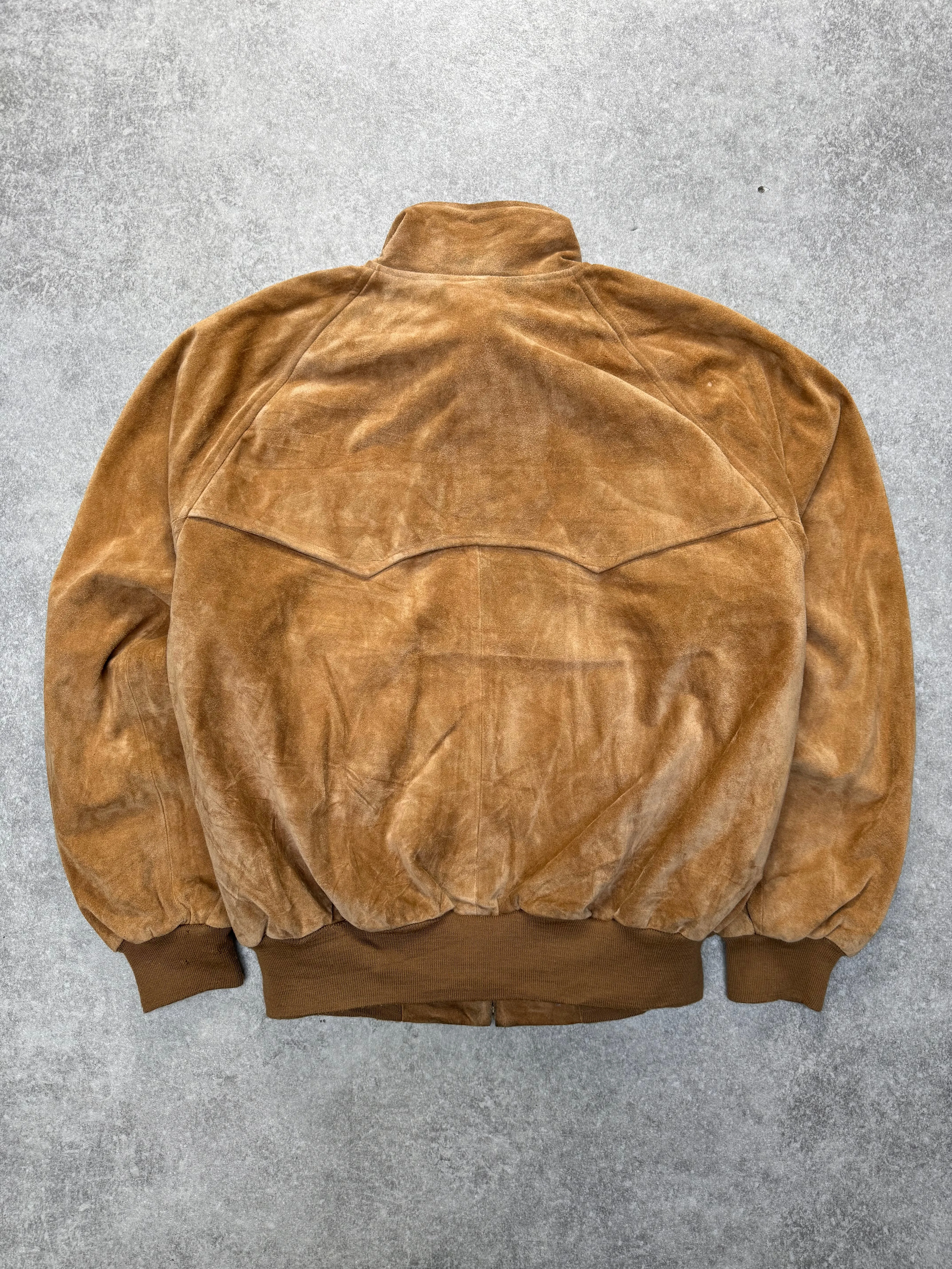 Polo Ralph Lauren Brown Suede Plaid Lined Harrington Jacket