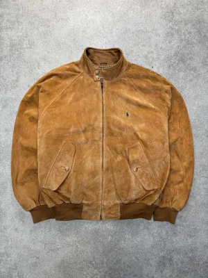 Polo Ralph Lauren Brown Suede Plaid Lined Harrington Jacket
