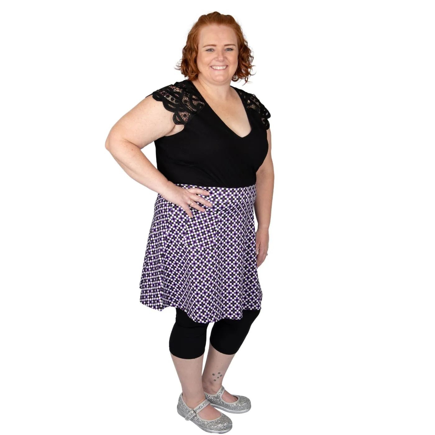Purple Check Short Skirt With Pockets