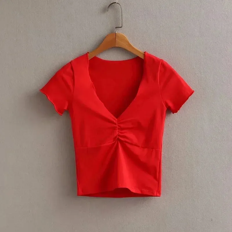 Soft And Stretchy Fitted V-neck Short Sleeve Tee